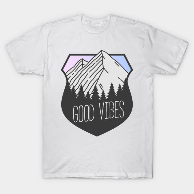 Good Vibes Mountain Crest Sunset T-Shirt by KlehmInTime